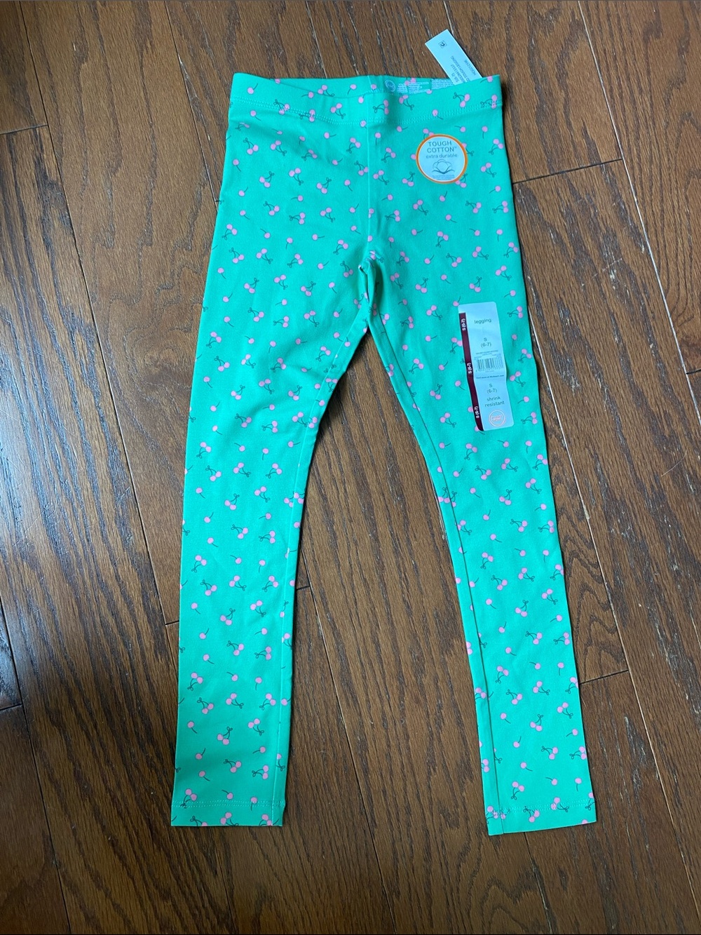 wonder nation Mint Green Leggings with Pink Cherry Print